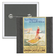 Surf Bathing In South Africa , Vintage Pin