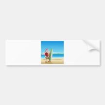 Surf Santa on the beach Bumper Sticker