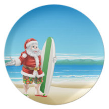 Surf Santa on the beach Plate