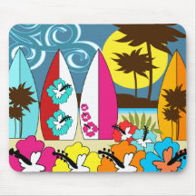 Surf Shop Surfing Ocean Beach Surfboards Palm Tree Mouse Pad