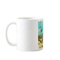 surfboard surf art red yellow and blue artwork mug