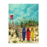 surfboard surf art red yellow and blue artwork postcards