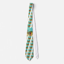 surfboard surf art red yellow and blue artwork neck tie