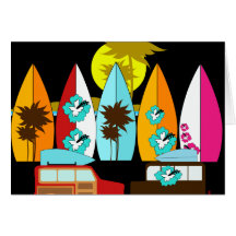 Surfboards Beach Bum Surfing Surfer Hippie Vans Greeting Card