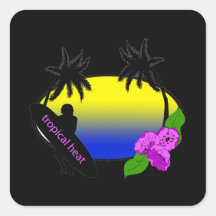 Surfer and Flowers Square Stickers