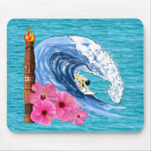 Surfer And Tiki Statue Mousepad