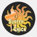 SURFER CHICK CUSTOM GRAPHIC ROUND STICKER