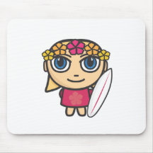 Surfer Girl Cartoon Character Mouse Pad