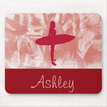 Surfer Girl Personalised Dark Red, Tan, and White Mousemats