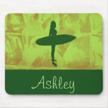 Surfer Girl Personalised Lime, Evergreen and Brown Mousemat