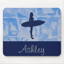 Surfer Girl Personalised Navy, Baby Blue, and Silv Mouse Mat