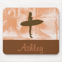 Surfer Girl Personalised Orange, Brown, and White Mouse Pads