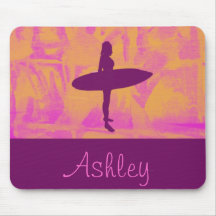 Surfer Girl Personalised Purple, Fushia, and Gold Mousemat