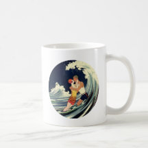 Surfer Lovers Kissing Vintage Illustration Mugs