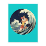Surfer Lovers Kissing Vintage Illustration postcards