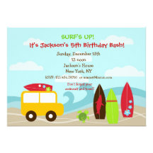 Surfer Surf Birthday Party Invitations