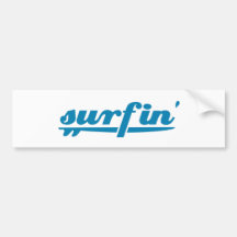 Surfin surfboard blue bumper stickers