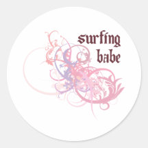 Surfing Babe Round Sticker