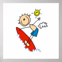 Surfing Boy Stick Figure Poster