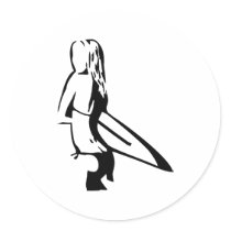 Surfing Girl Round Stickers