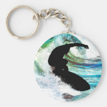Surfing in Curling Wave Key Chain
