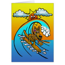 SURFING KANGAROO CARTOON GREETING CARD