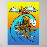 SURFING KANGAROO CARTOON POSTER