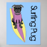 Surfing Pug (Pastel) Poster