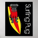 Surfing Pug Poster