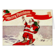 Surfing Retro Santa Greeting Card