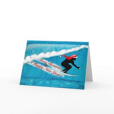 Surfing Santa Christmas Card by Surfwearzcom