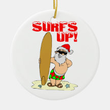 Surfing Santa Christmas Ornaments