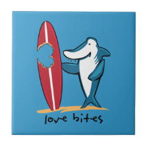 Surfing Shark Valentine Ceramic Tiles