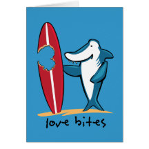 Surfing Shark Valentine Greeting Cards