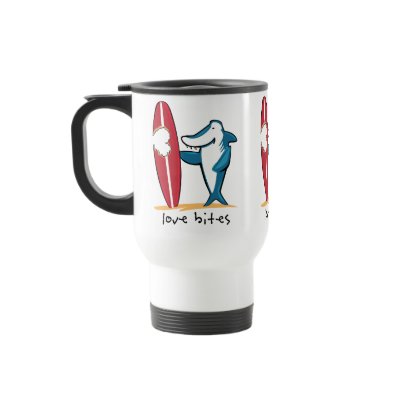 Surfing Shark Valentine Coffee Mug by techatfirstsite_II