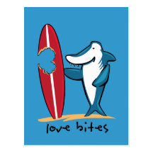 Surfing Shark Valentine Postcard