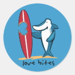 Surfing Shark Valentine Round Sticker
