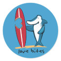 Surfing Shark Valentine stickers