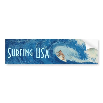 Surfing USA Bumper sticker surf art surfer sticker by ScenicEarthStudios