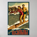 Surfing Waikiki - Honolulu, Hawaii Travel Poster posters