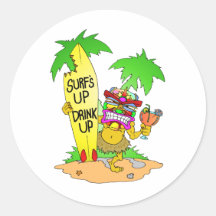 Surfs Up Tiki Round Sticker