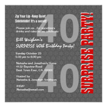 SURPRISE 40th Birthday Grey white Red Stars G326 Announcement
