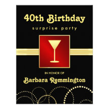 Surprise 40th Birthday Red Black Gold Invitations