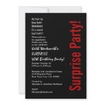 SURPRISE 40th Birthday Trendy Black White Red Personalised Invite