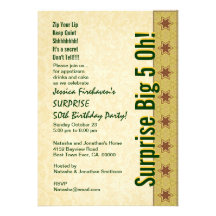 SURPRISE 50th Birthday Gold Green Stars B382 Custom Invite