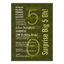 SURPRISE 50th Birthday Hues of Green F214 Personalized Invites