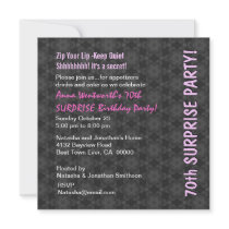 SURPRISE 70th Birthday Grey Pink Retro Pattern Personalized Invitation