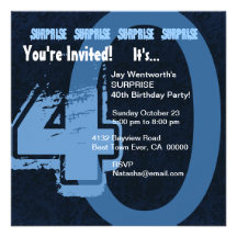 SURPRISE Big 40th Birthday Hues of Blue F003 Personalized Announcement