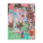 surrealistic drawing by faustine , postcard