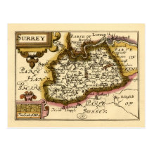 Surrey County Map, England Post Cards